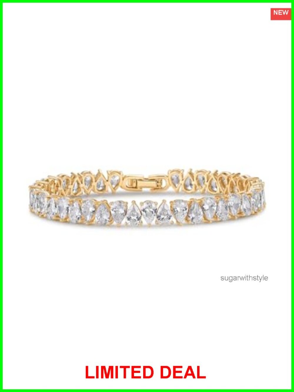 14K Gold Plated Tennis Bracelet Pear CZ Bridal Stackable Women's Jewelry